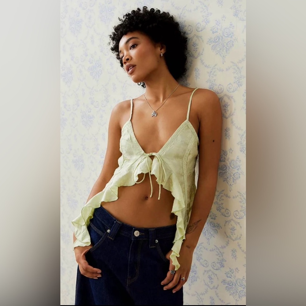 Fairycore Kimchi Blue Light Green Ruffle Tie-Front Cami